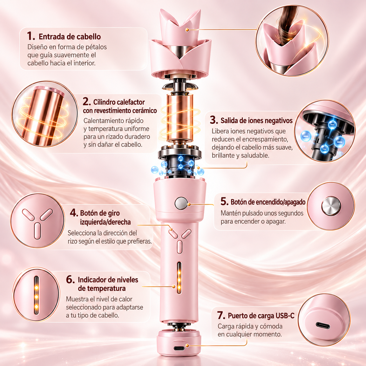 AlvioraCurl - Rizador de pelo automático e inalámbrico